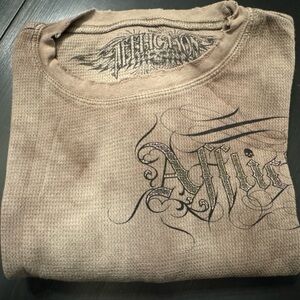 Affliction Beige Graphic Thermal Top
